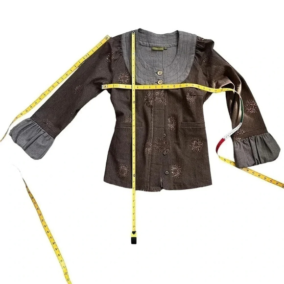 SERRAHNA Statement Blazer Gold Leaf Floral Flounce Cuff Boho Luxe Rare Small - Picture 11 of 12